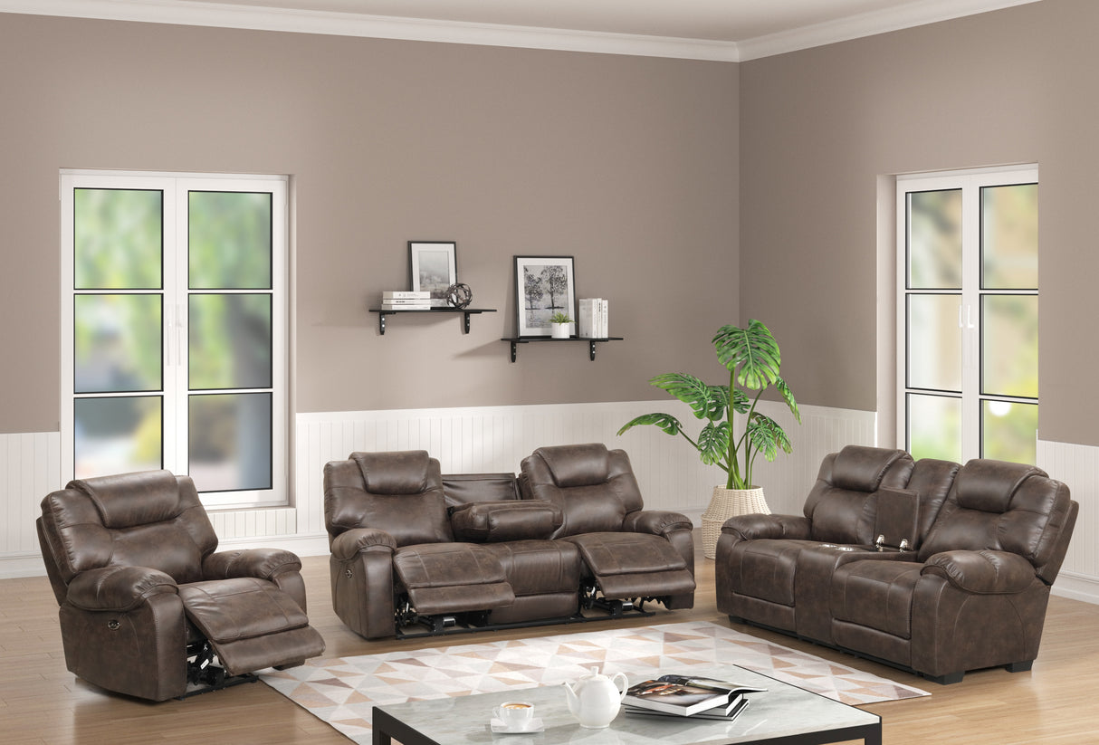Transitional Red Brown Power Reclining 3-Piece Living Room Set with Plush High-Back Comfort & Pillow-Top Arms