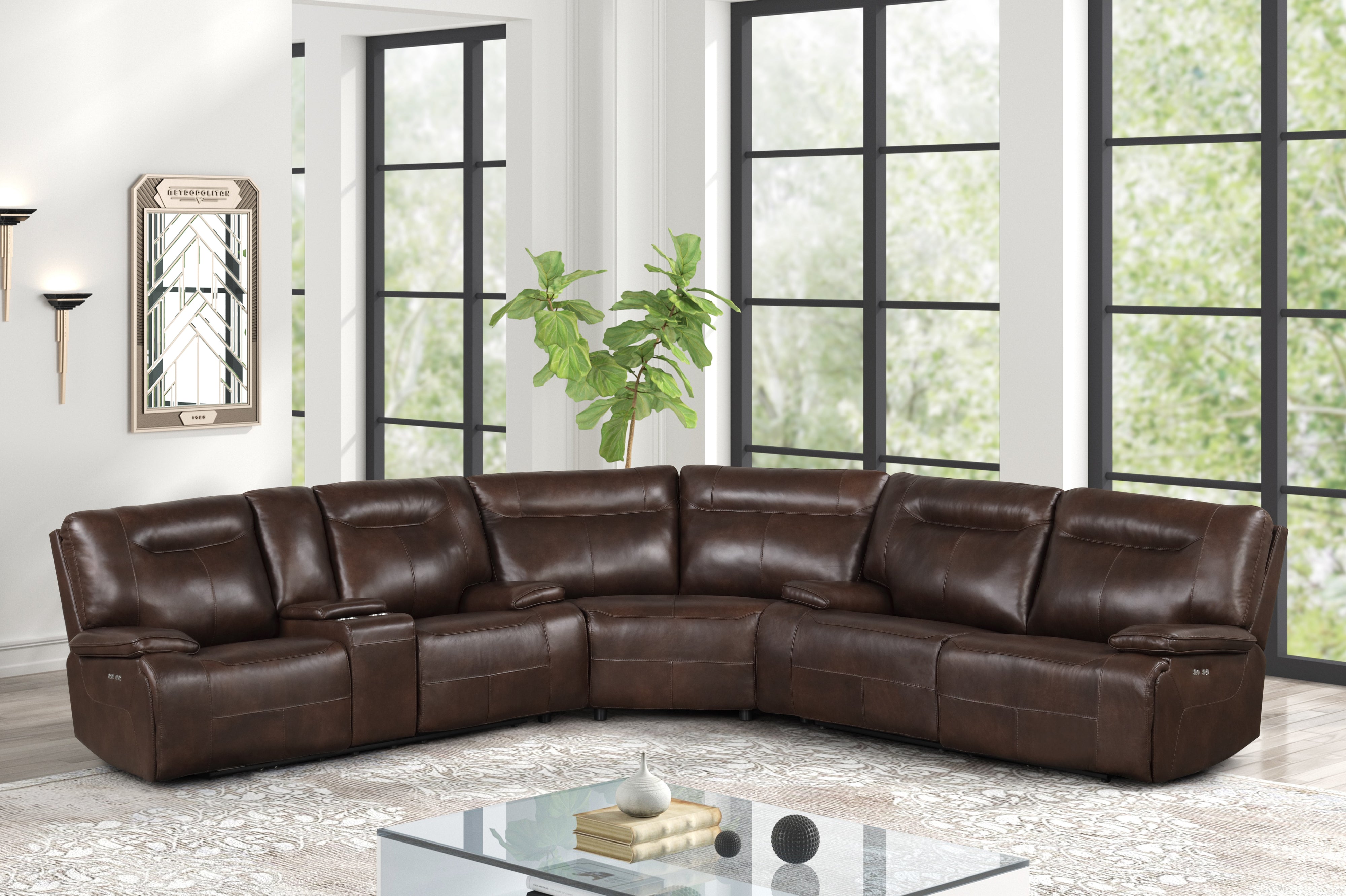 3 Piece Power Reclining Sectional  - Top Grain Leather