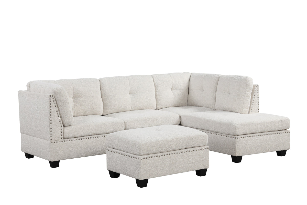 Sienna Boucle Sand Sectional Sofa with Ottoman