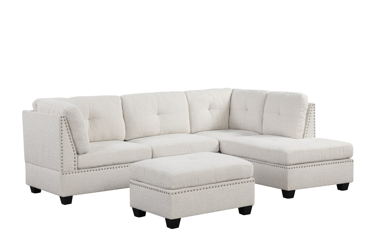 Sienna Boucle Sand Sectional Sofa with Ottoman