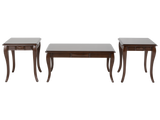 Transitional Dark Brown 3-Piece Coffee Table Set with Framed Inlay-Style Tops & Curved Legs