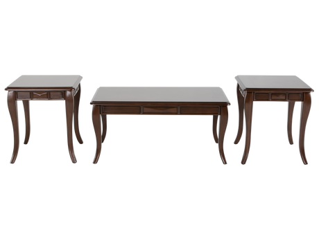 Transitional Dark Brown 3-Piece Coffee Table Set with Framed Inlay-Style Tops & Curved Legs - view 3