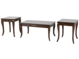 Transitional Dark Brown 3-Piece Coffee Table Set with Framed Inlay-Style Tops & Curved Legs