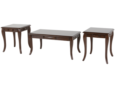 Transitional Dark Brown 3-Piece Coffee Table Set with Framed Inlay-Style Tops & Curved Legs