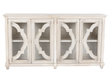 Antique Cream 4-Door Glass Sideboard with Shelves