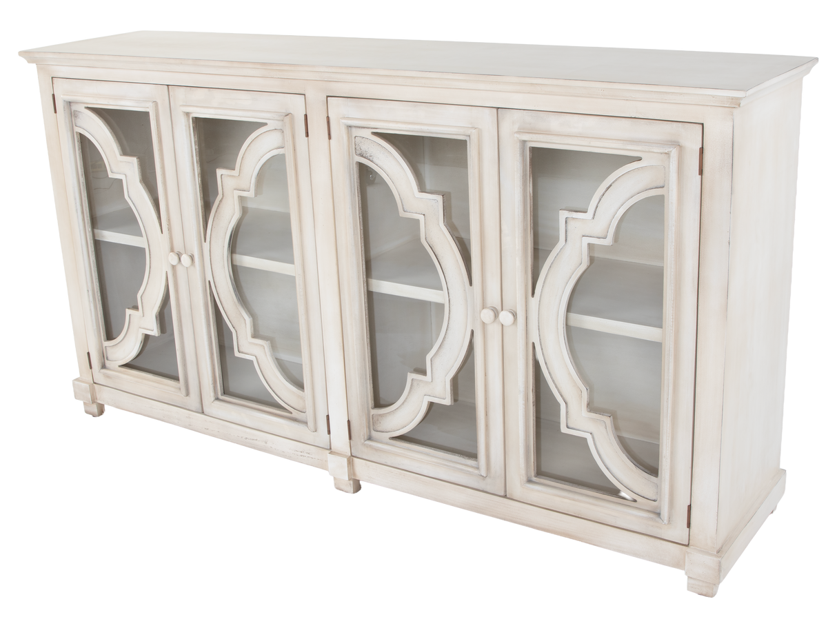 Antique Cream 4-Door Glass Sideboard with Shelves