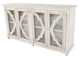 Antique Cream 4-Door Glass Sideboard with Shelves