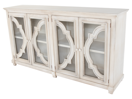 Antique Cream 4-Door Glass Sideboard with Shelves