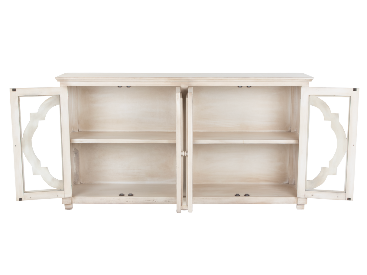 Antique Cream 4-Door Glass Sideboard with Shelves