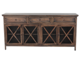 Rustic Brown 4-Door Console Table with Mesh Doors & 3 Storage Drawers