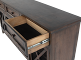 Rustic Brown 4-Door Console Table with Mesh Doors & 3 Storage Drawers