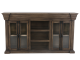 Rustic Brown Glass Door TV Console with Center Shelving