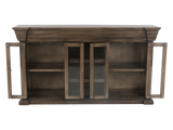 Rustic Brown Glass Door TV Console with Center Shelving