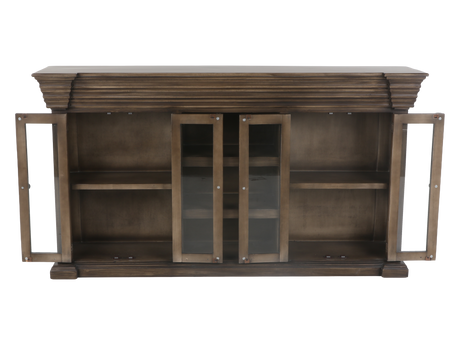 Rustic Brown Glass Door TV Console with Center Shelving - view 3