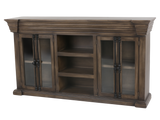 Rustic Brown Glass Door TV Console with Center Shelving