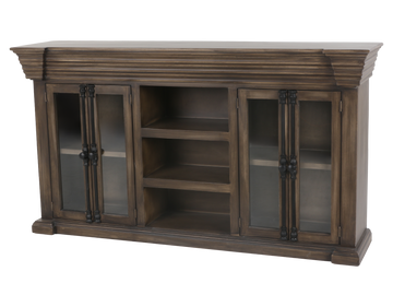 Rustic Brown Glass Door TV Console with Center Shelving
