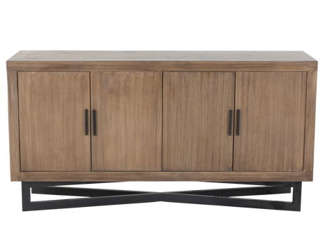 Modern Wood 4-Door Sideboard with Black Metal Base