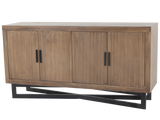 Modern Wood 4-Door Sideboard with Black Metal Base