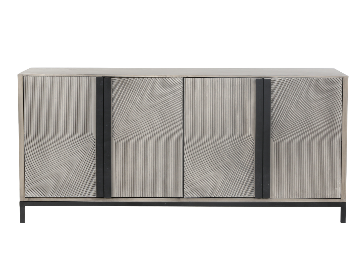 Modern Gray 4-Door Sideboard with Textured Wave Design