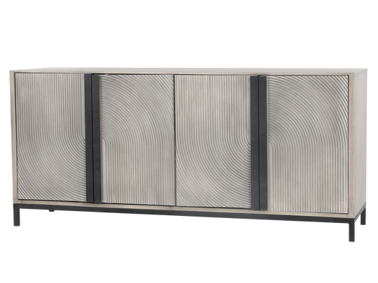 Modern Gray 4-Door Sideboard with Textured Wave Design