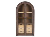 Rustic Brown Arched Glass Door Curio Cabinet with 6 Drawers