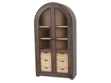 Rustic Brown Arched Glass Door Curio Cabinet with 6 Drawers