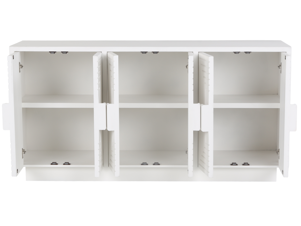 White 6-Door Sideboard with Geometric Panel Design