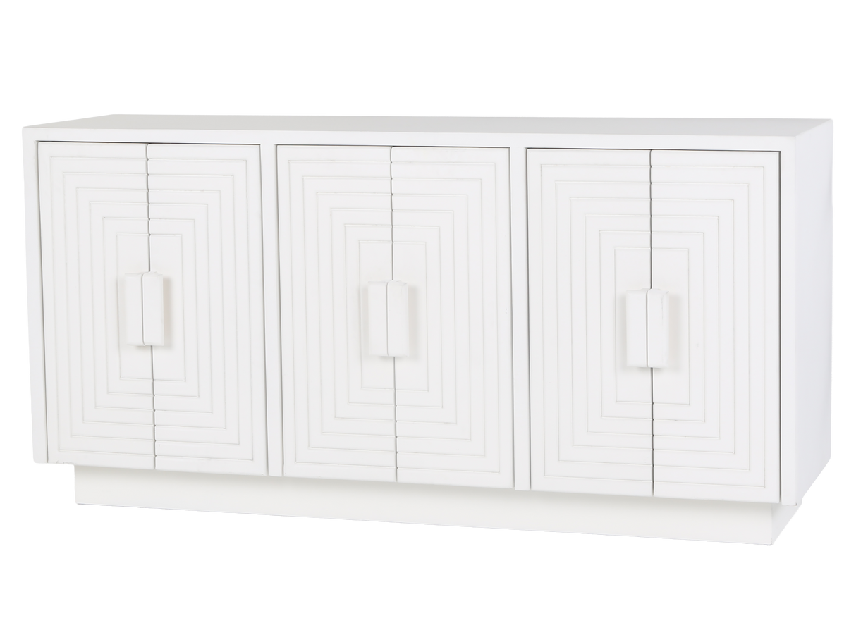 White 6-Door Sideboard with Geometric Panel Design