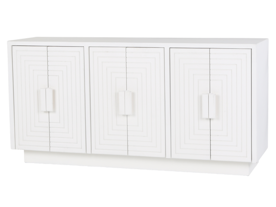 White 6-Door Sideboard with Geometric Panel Design