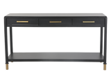 Black Modern Console Table with Brass Accents and 3 Drawers
