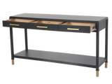 Black Modern Console Table with Brass Accents and 3 Drawers