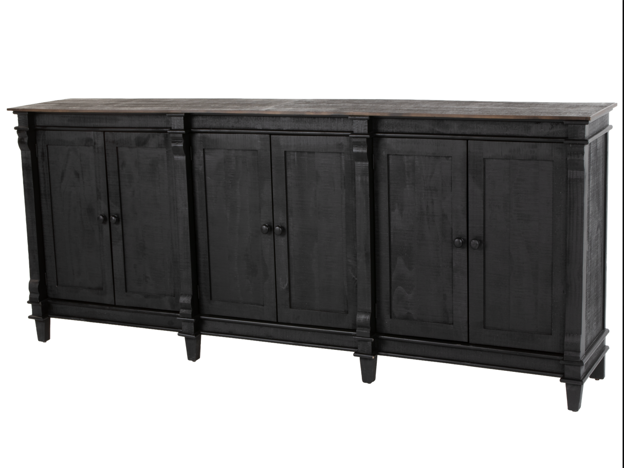 Rustic Black 4-Door Sideboard Buffet / TV Stand with Weathered Wood Top