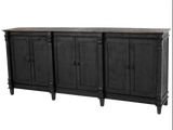 Rustic Black 4-Door Sideboard Buffet / TV Stand with Weathered Wood Top