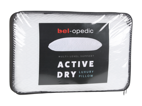 Bel-Opedic Active Dry luxury pillow in clear packaging on a white background