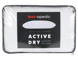 Packaged pillow with 'bel-opedic' branding on a white background