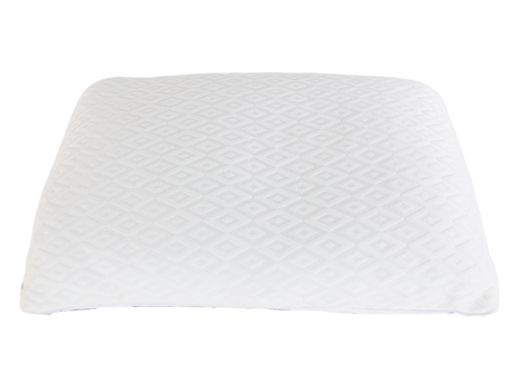 White pillow with quilted pattern on a white background