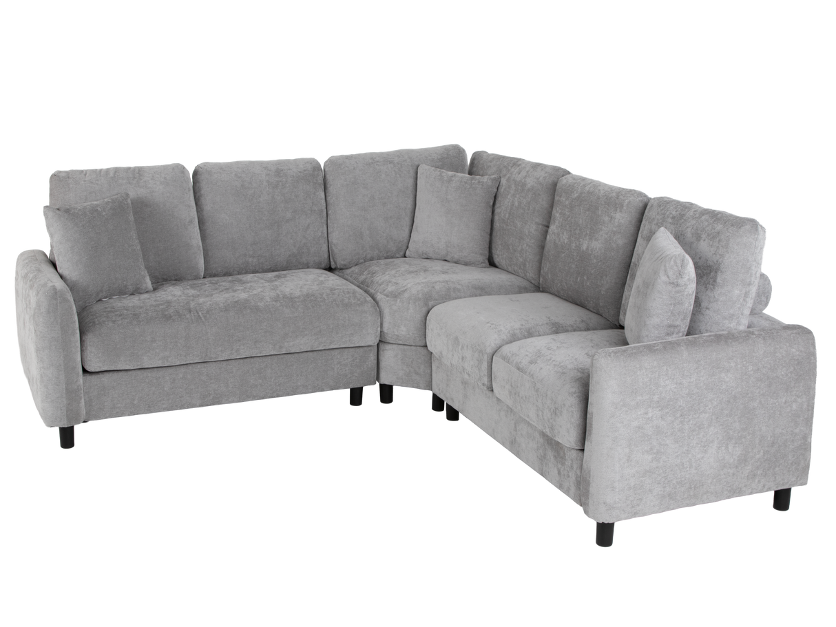 Modern Grey Chenille 3-Piece Corner L-Shaped Sectional Sofa
