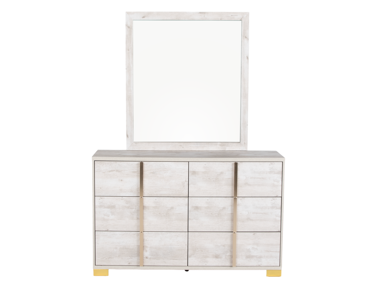 White Oak Modern 6-Piece Queen Bedroom Set (Bed, Dresser, Mirror & Nightstand)