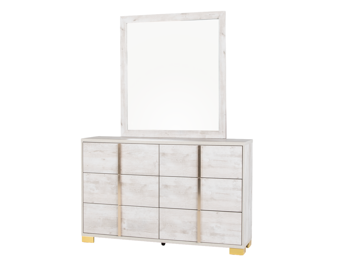 White Oak Modern 6-Piece Queen Bedroom Set (Bed, Dresser, Mirror & Nightstand)