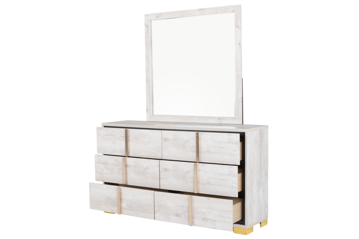 White Oak Modern 6-Piece Queen Bedroom Set (Bed, Dresser, Mirror & Nightstand)