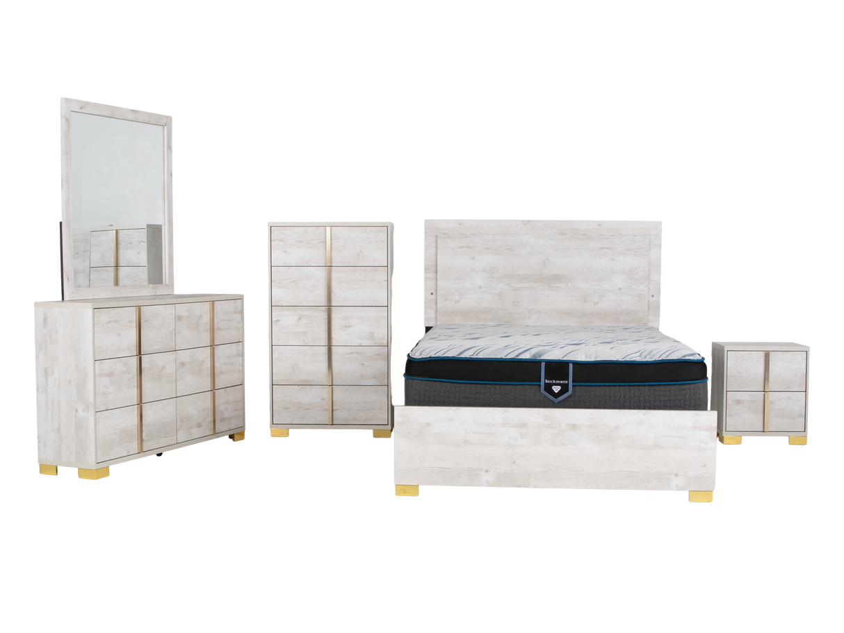 White Oak Modern 6-Piece Queen Bedroom Set (Bed, Dresser, Mirror & Nightstand)
