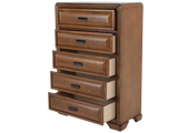 Modern Walnut 5-Drawer Chest with Brushed Metal Hardware