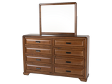 Modern Walnut & Beige Upholstered Bedroom Set with Dresser, Mirror & Nightstand