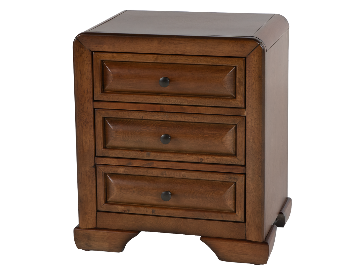 Modern Walnut & Beige Upholstered Bedroom Set with Dresser, Mirror & Nightstand