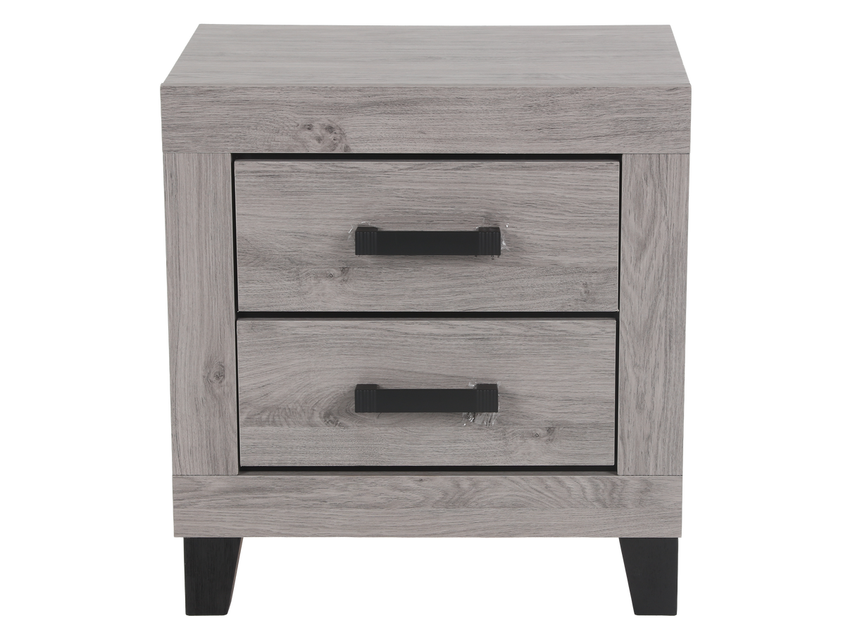 Wooden nightstand with two drawers on a white background