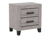 Gray wooden nightstand with two drawers on a white background