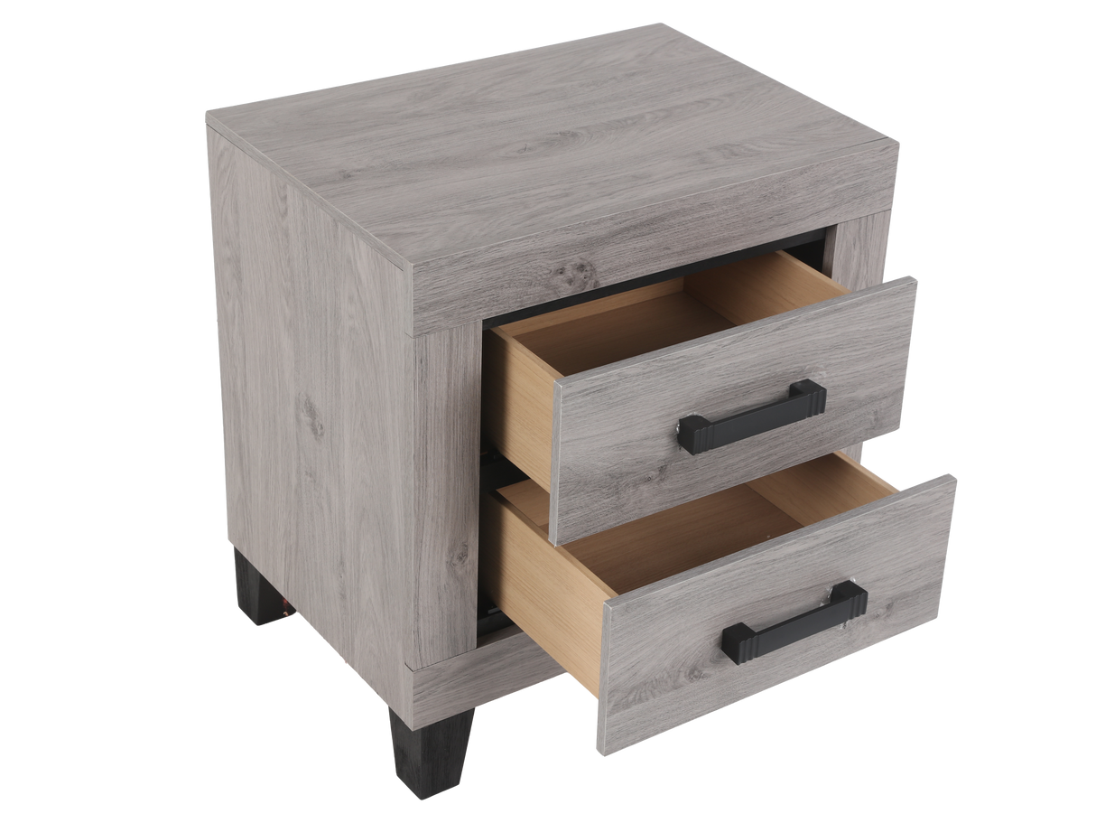 Wooden nightstand with two drawers on a white background