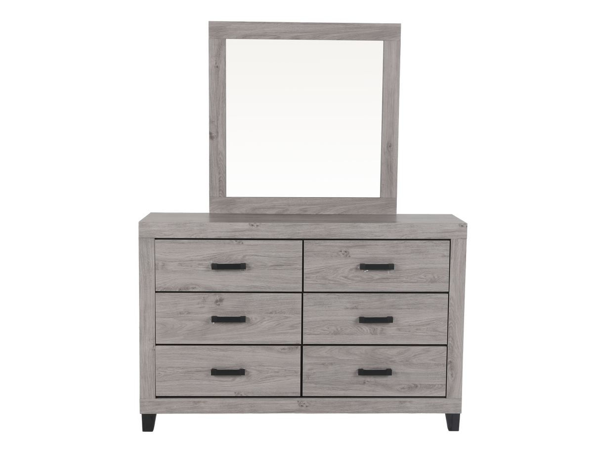 Gray dresser with mirror on a white background