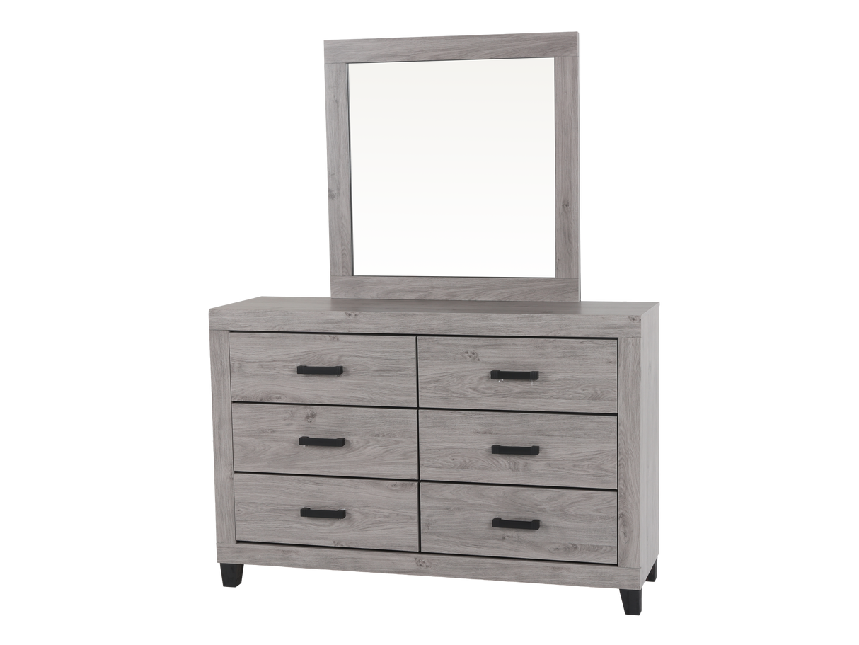 Gray dresser with mirror on a white background