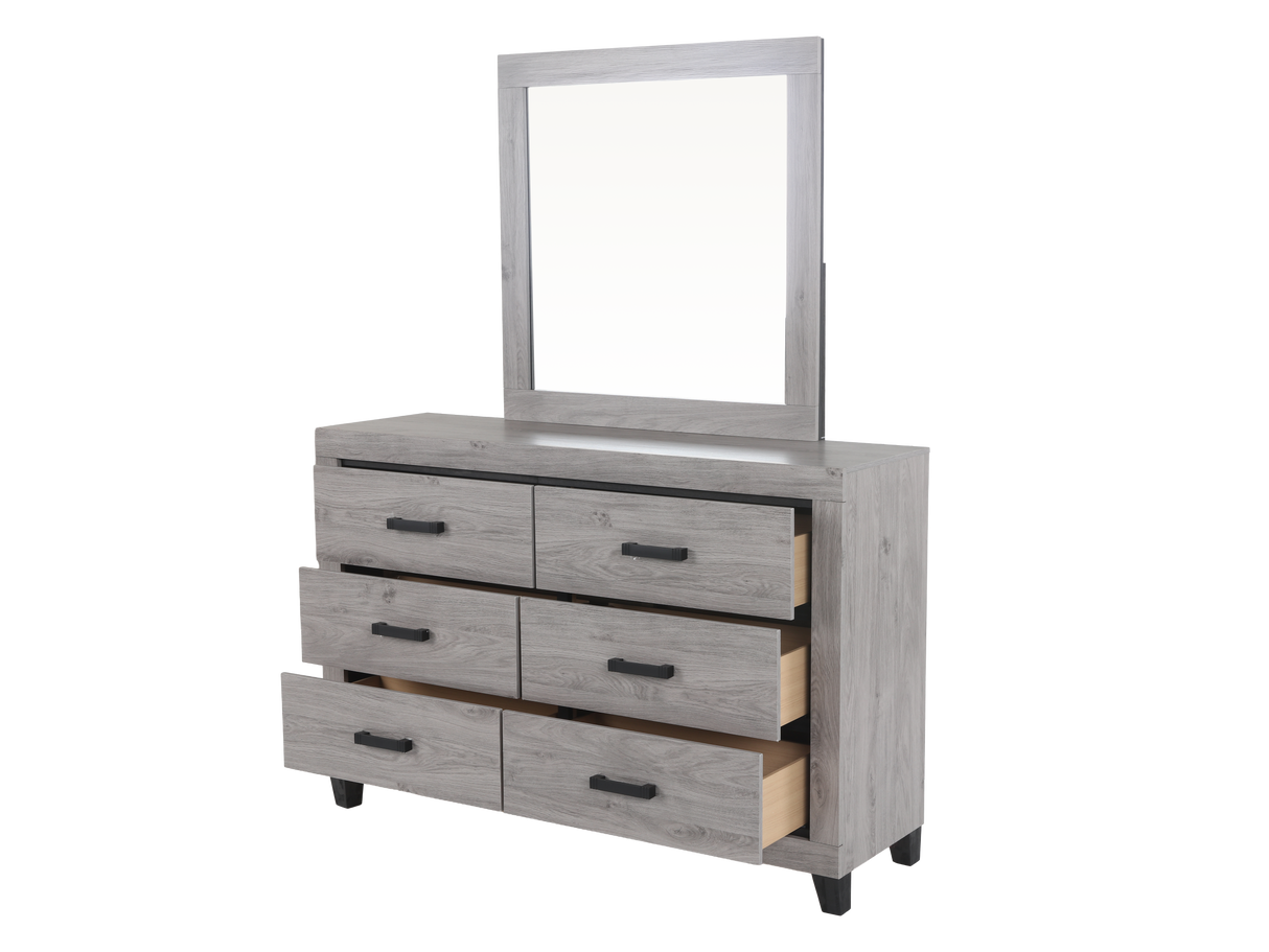 Gray dresser with mirror on a white background